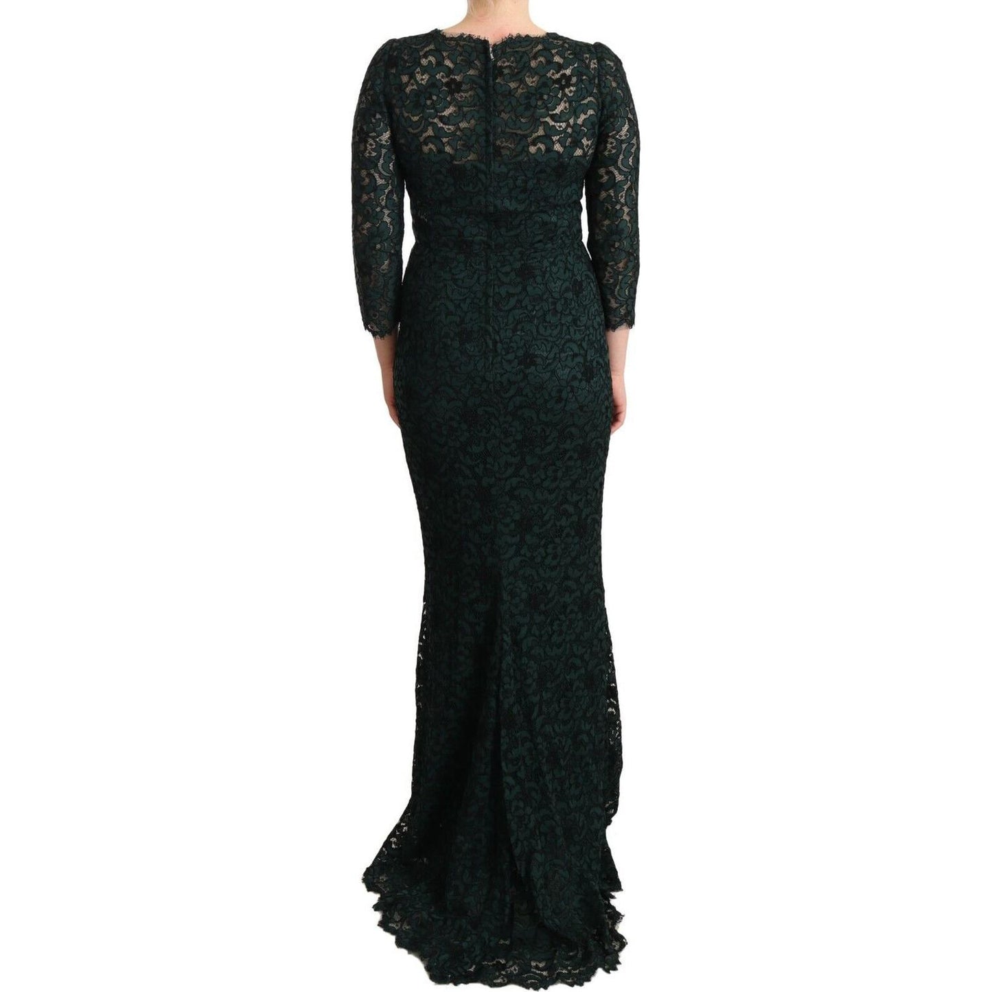 Dolce & Gabbana Green Floral Lace Maxi Floor Length Dress