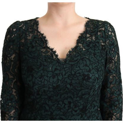 Dolce & Gabbana Green Floral Lace Maxi Floor Length Dress