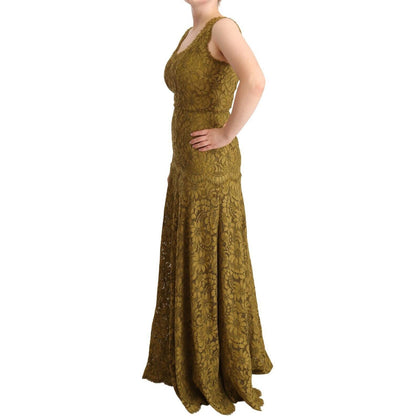 Dolce & Gabbana Brown Floral Lace Maxi Floor Length Dress