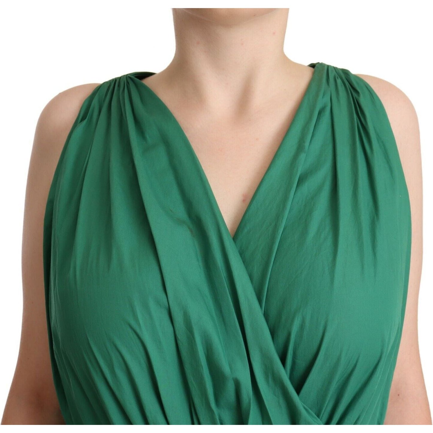 Dolce & Gabbana Green Cotton Sleeveless V-neck Dress