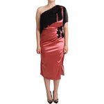 Dolce & Gabbana Pink One-Shoulder Silk Tassel Fringe Gown Mid Dress DR28294 - 42