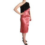 Dolce & Gabbana Pink One-Shoulder Silk Tassel Fringe Gown Mid Dress DR28294 - 42