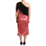 Dolce & Gabbana Pink One-Shoulder Silk Tassel Fringe Gown Mid Dress DR28294 - 42