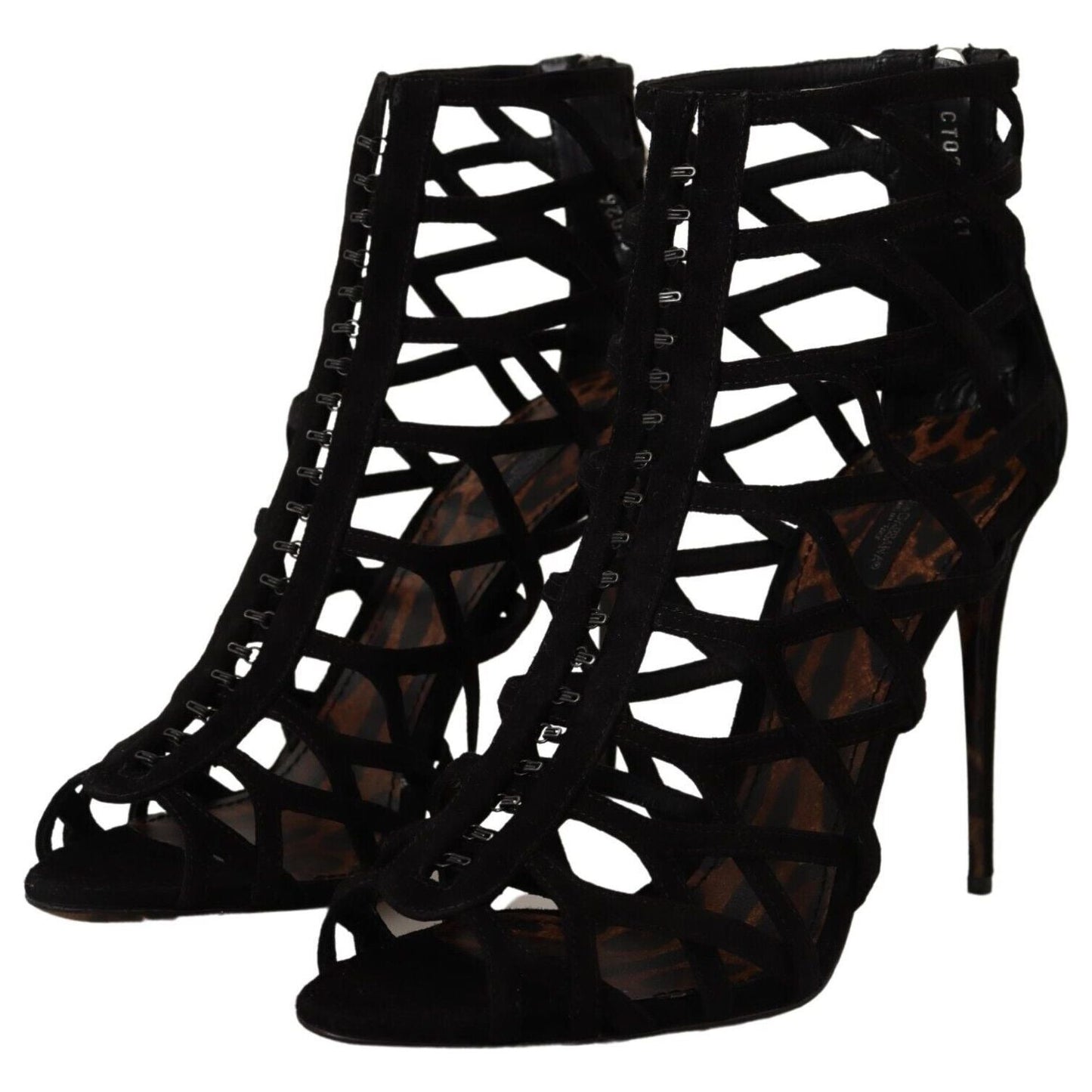 Dolce & Gabbana Black Suede Stiletto Heels Bette Sandals Shoes LA9748 - 41