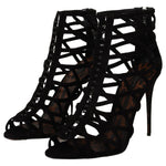 Dolce & Gabbana Black Suede Stiletto Heels Bette Sandals Shoes LA9748 - 41