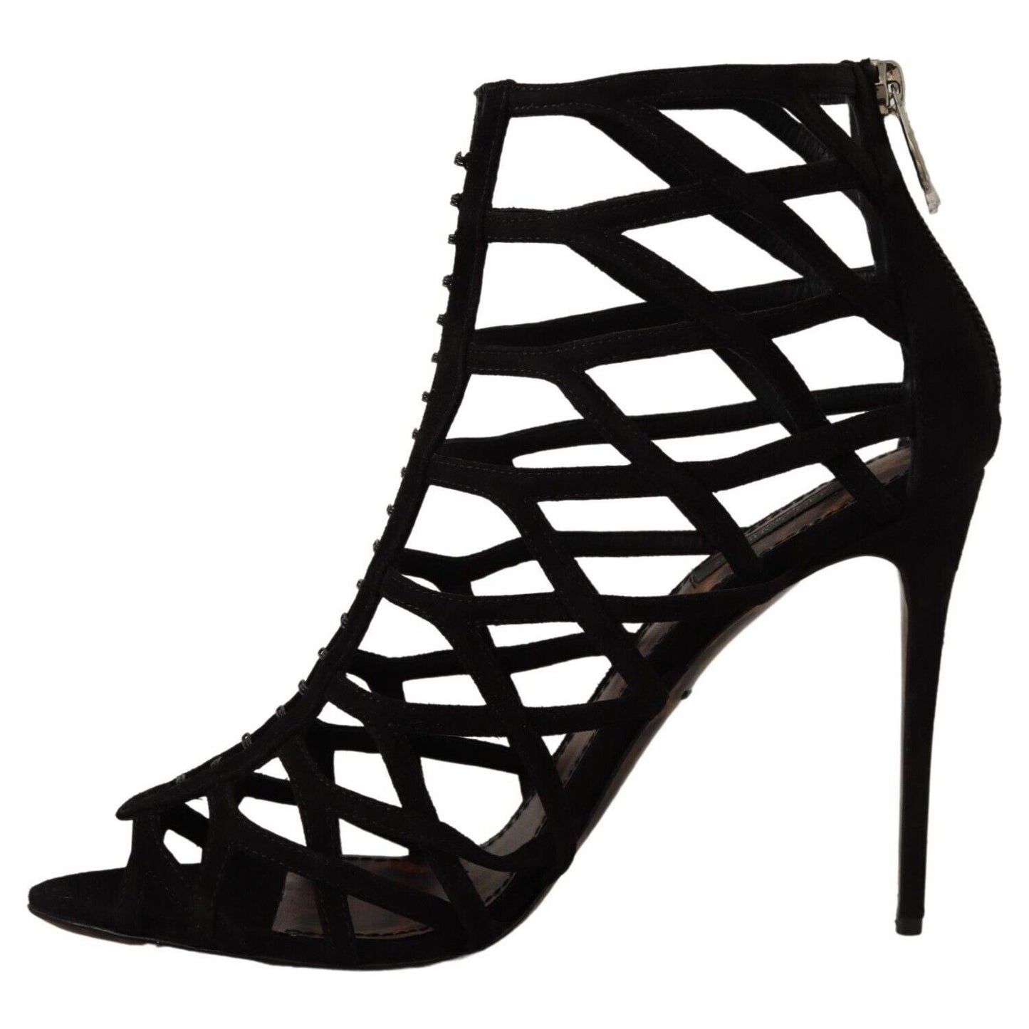 Dolce & Gabbana Black Suede Stiletto Heels Bette Sandals Shoes LA9748 - 41