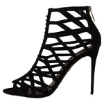 Dolce & Gabbana Black Suede Stiletto Heels Bette Sandals Shoes LA9748 - 41