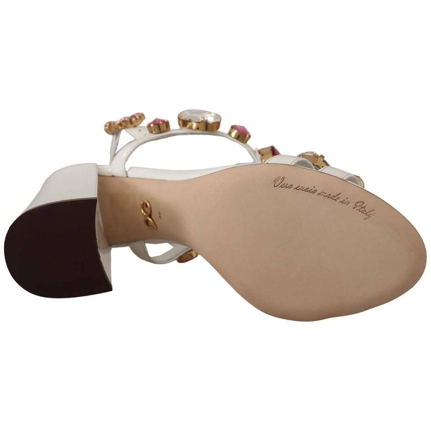 Dolce & Gabbana White Leather Crystal Keira Heels Sandals Shoes
