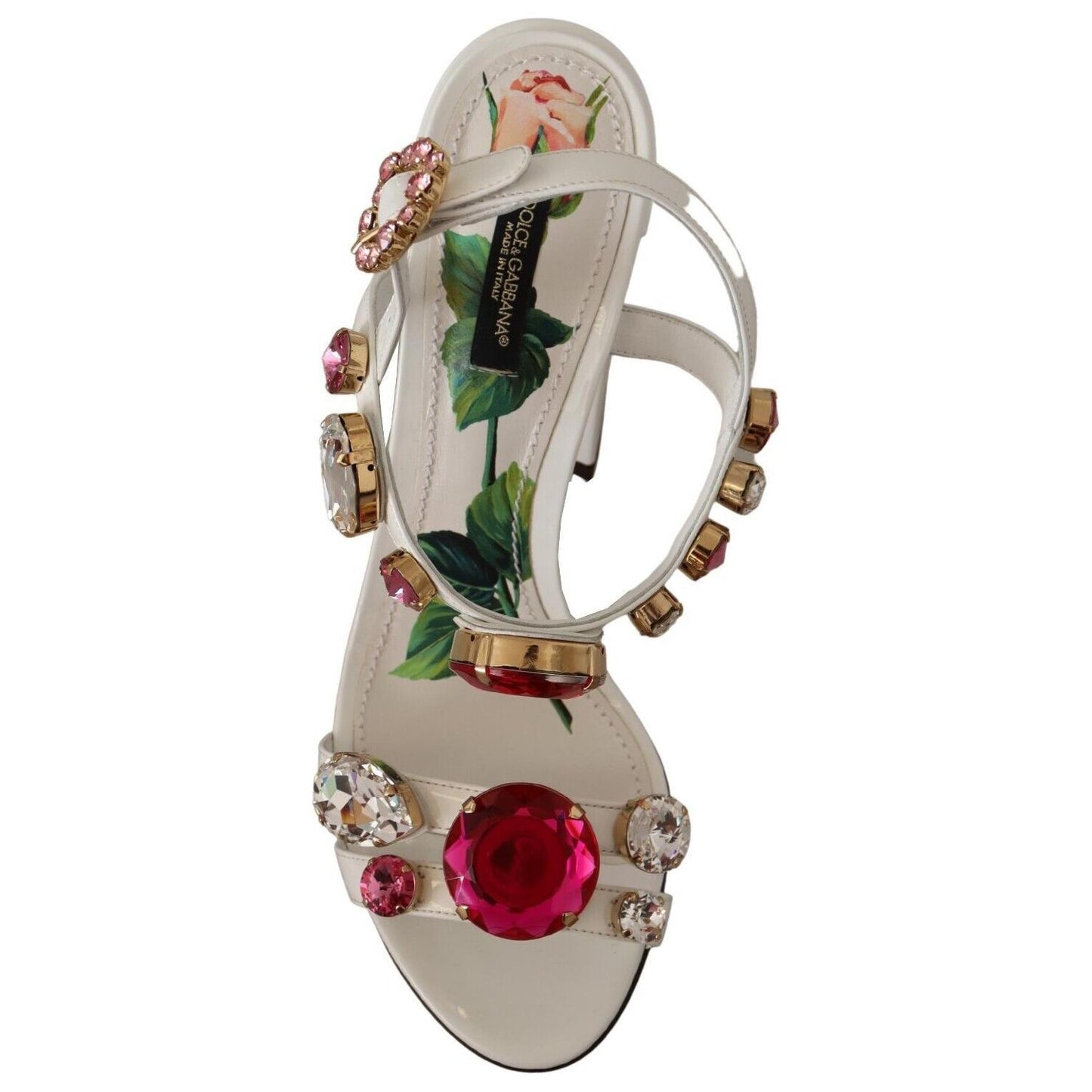 Dolce & Gabbana White Leather Crystal Keira Heels Sandals Shoes