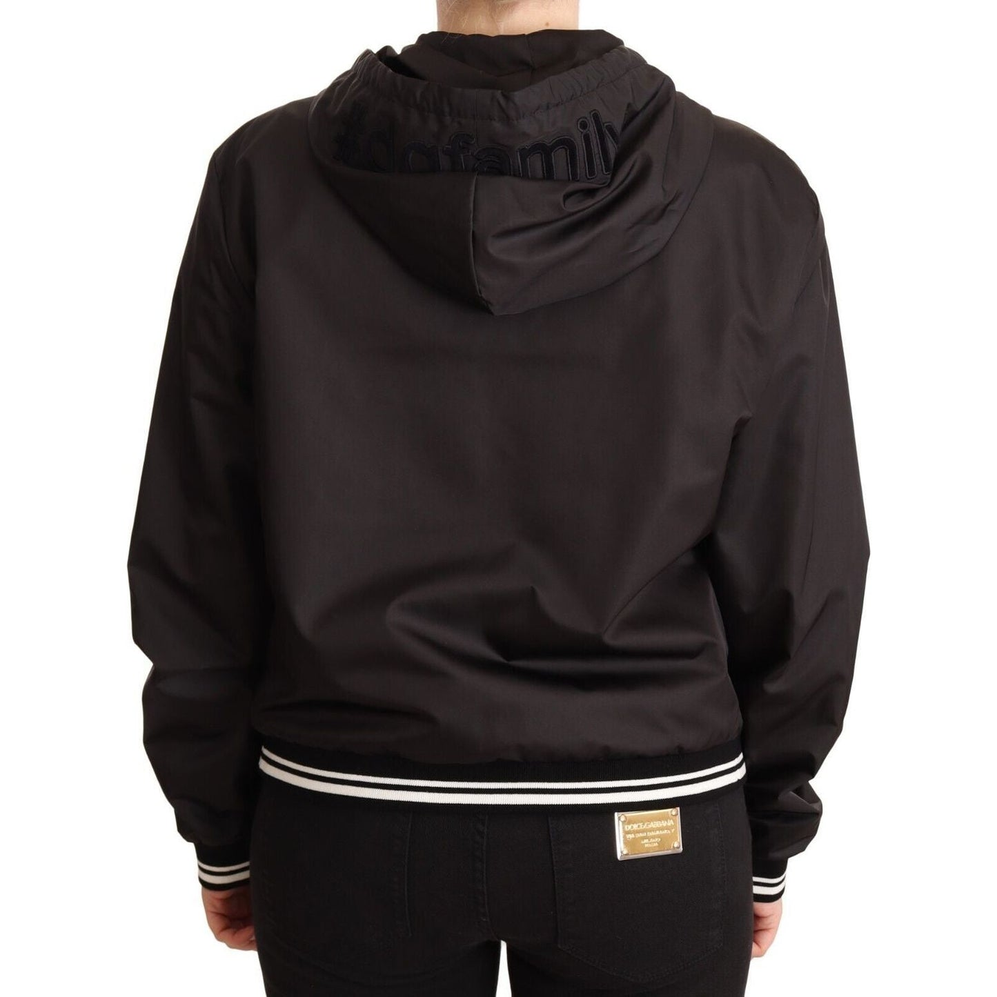 Dolce & Gabbana Black Polyester Hooded Bomber Full Zip Jacket JKT2539 - 46