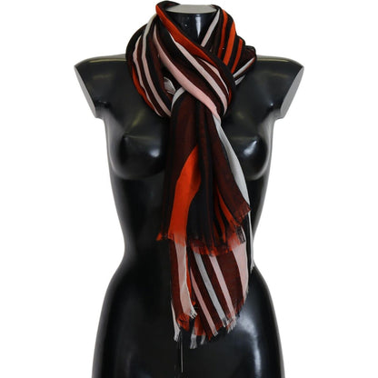 Dolce & Gabbana Multicolor Striped Silk Shawl Fringes Scarf