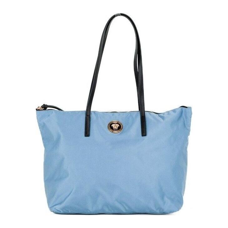 Versace Portuna Medusa Medium Cornflower Blue Nylon Leather Tote Bag Purse