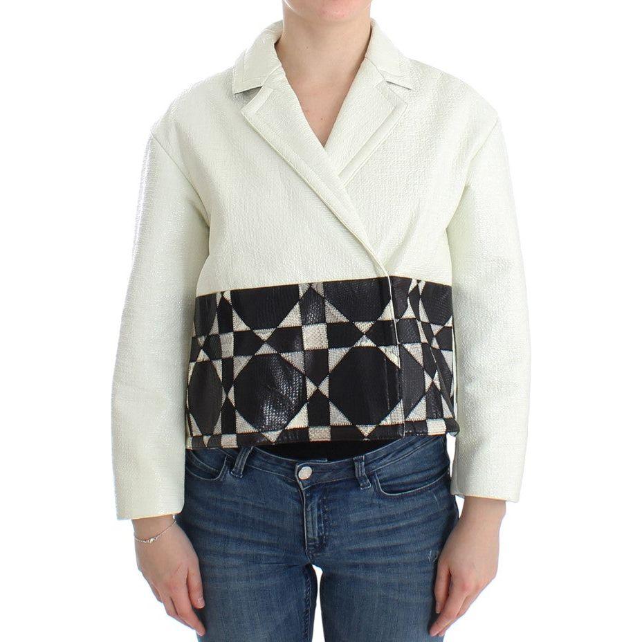 Andrea Pompilio White Black Cropped Leather Jacket Coats & Jackets
