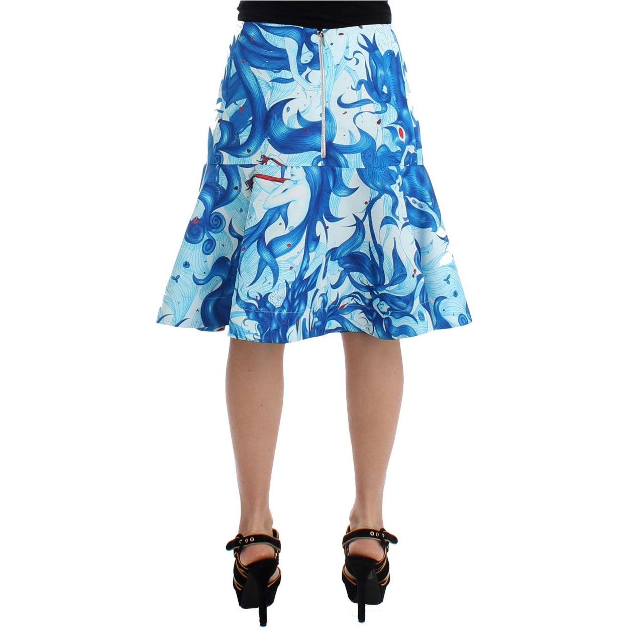 Koonhor Blue Peplum Fresco-Print Straight Pencil Skirt