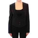 Dolce & Gabbana Elegant Silk-Blend Black Blazer with Scarf Back Detail Blazer jacket Dolce & Gabbana Black