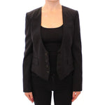 Dolce & Gabbana Elegant Silk-Blend Black Blazer with Scarf Back Detail Blazer jacket Dolce & Gabbana Black