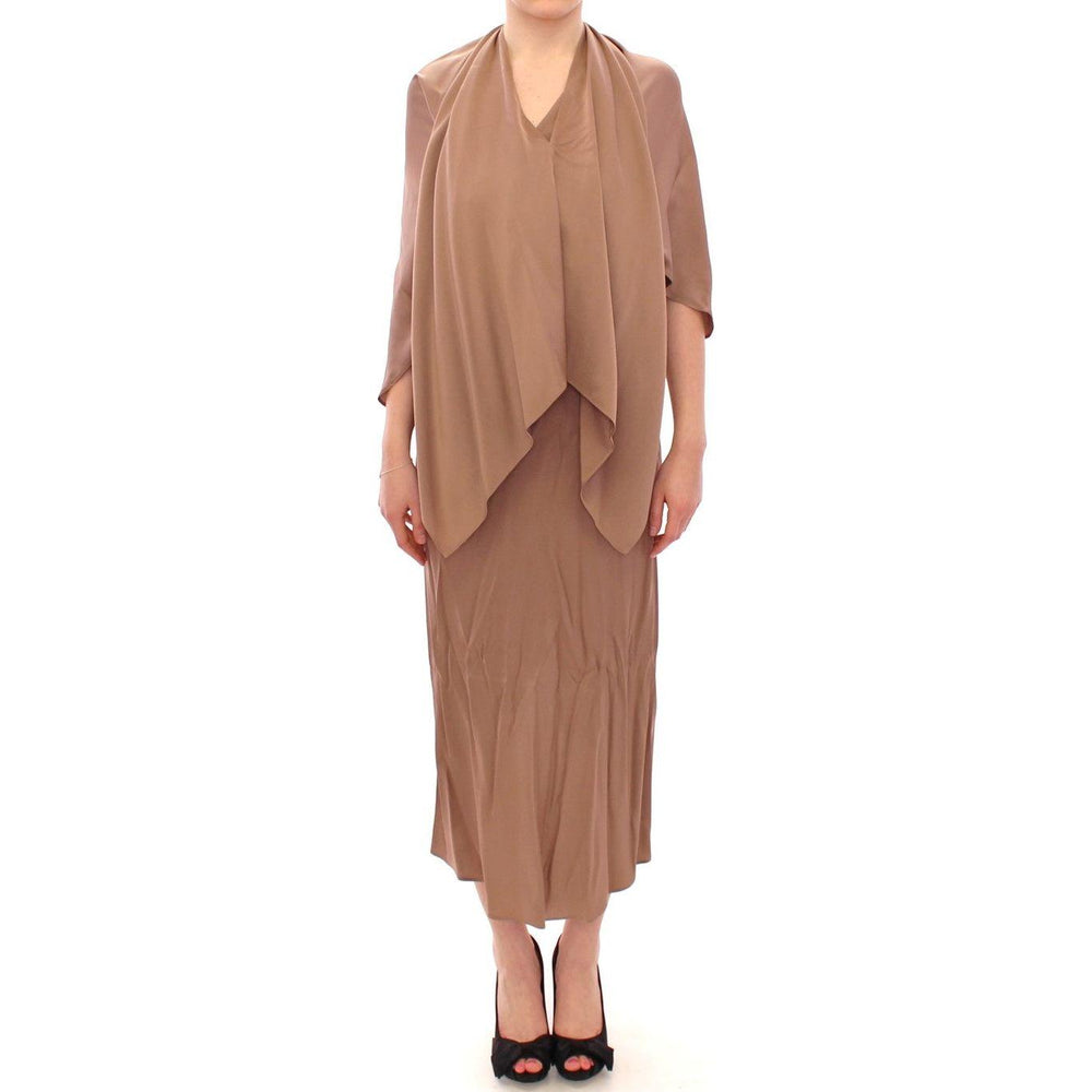 Lamberto Petri Brown Draped Silk Sheath Shift Coctail Dress GSD12594-2