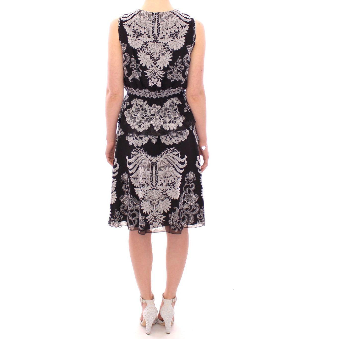 Sachin & Babi Black Silk Floral Pattern Shift Coctail Dress GSD12612-1
