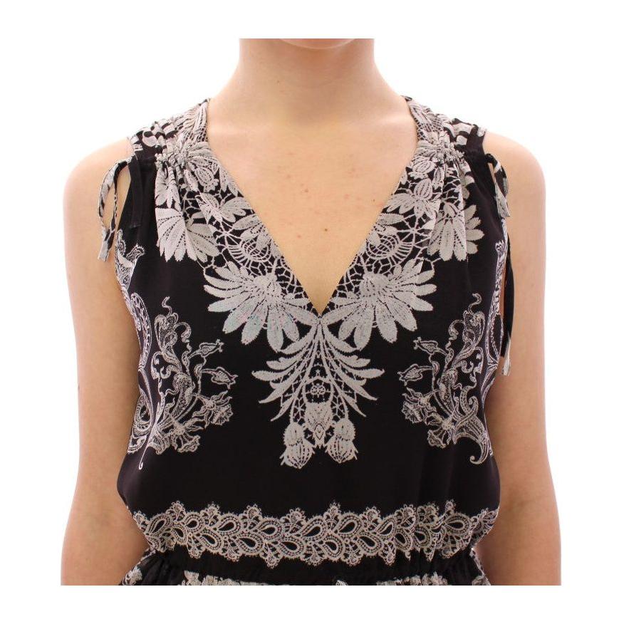 Sachin & Babi Black Silk Floral Pattern Shift Coctail Dress GSD12612-1