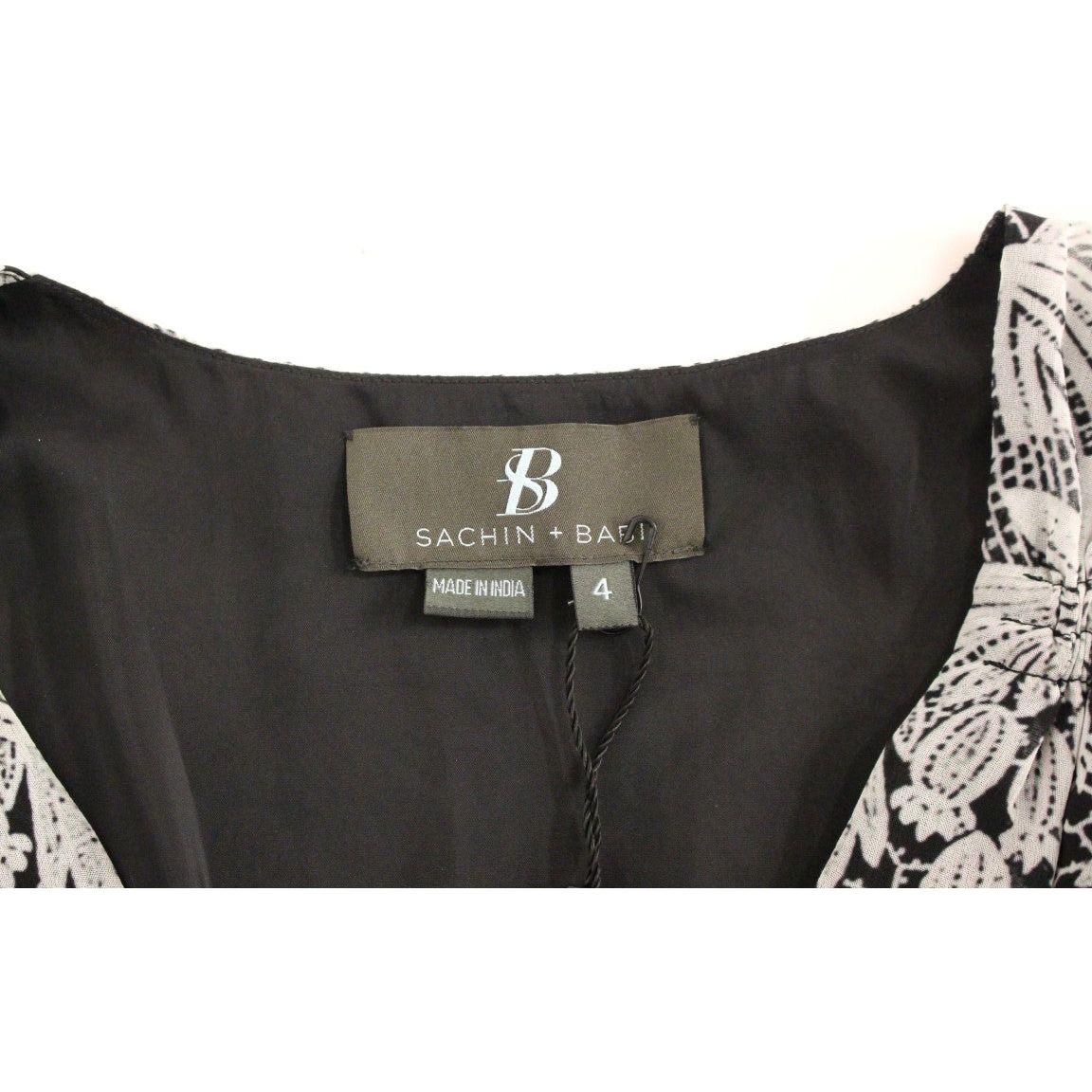 Sachin & Babi Black Silk Floral Pattern Shift Coctail Dress GSD12612-1