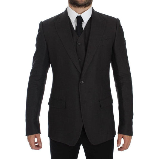 Dolce & Gabbana Gray Slim Fit Linen Blazer Jacket GTT10108-4