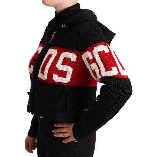 GCDS Black Cashmere Hooded Button Down Logo Cardigan Jacket JKT3064 - 40