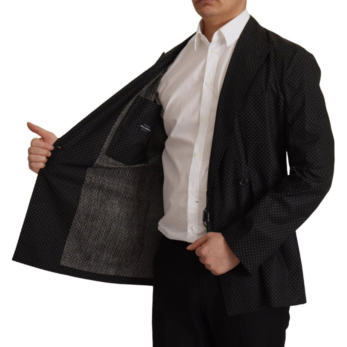 Dolce & Gabbana Black Polka Dotted Cotton Blazer Jacket