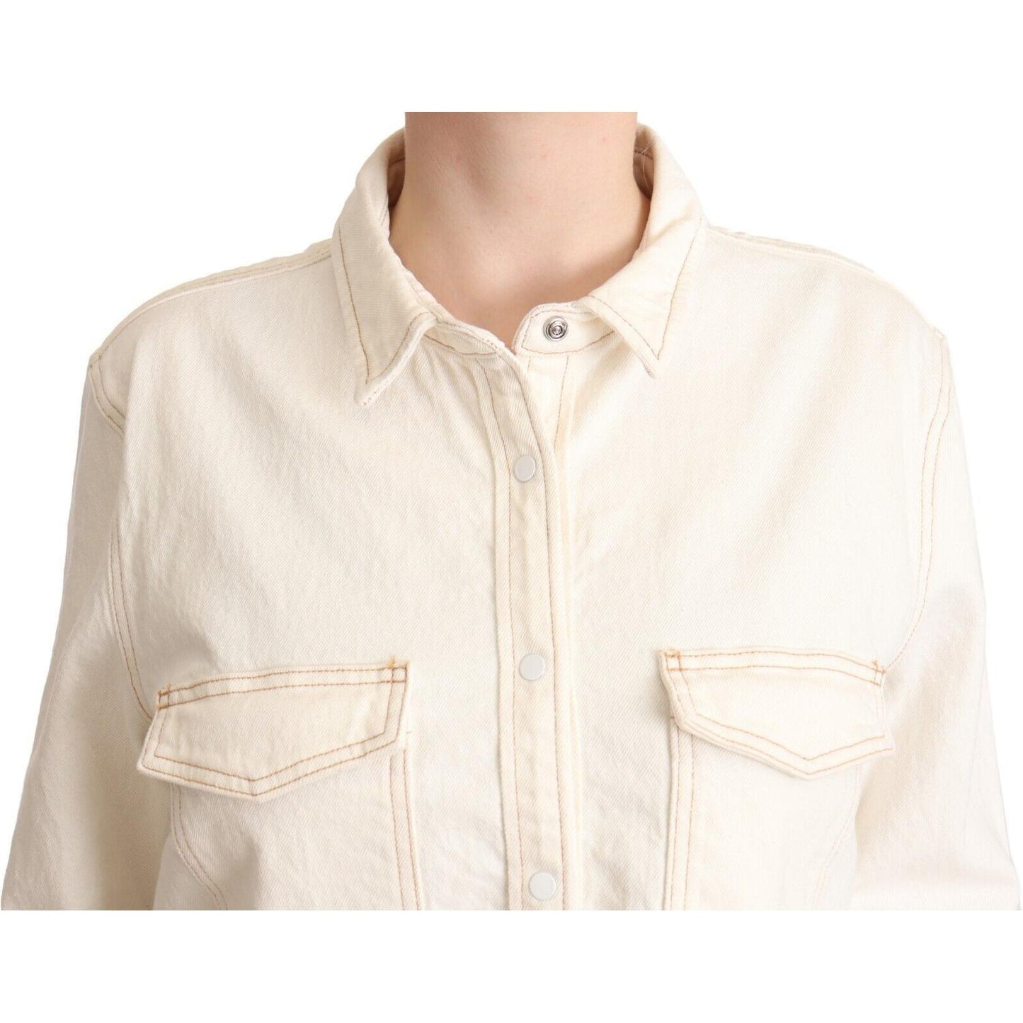 Levi's White Cotton Collared Long Sleeves Button Down Polo Top