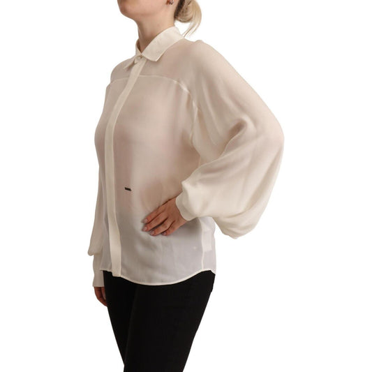 Dsquared² Off White Silk Long Sleeves Collared Blouse Top TSH7341 - 42