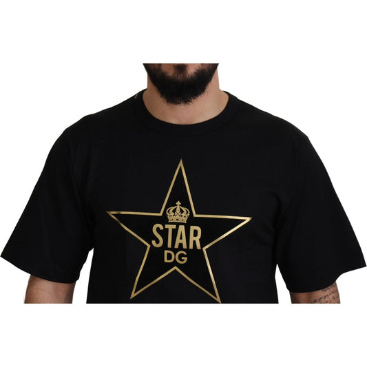 Dolce & Gabbana Black Gold STAR Crown DG Cotton Crewneck T-shirt TSH7506- S