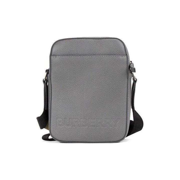 حقيبة كتف صغيرة من الجلد الحبيبي من Burberry Thornton باللون الرمادي المنقوش بشعار