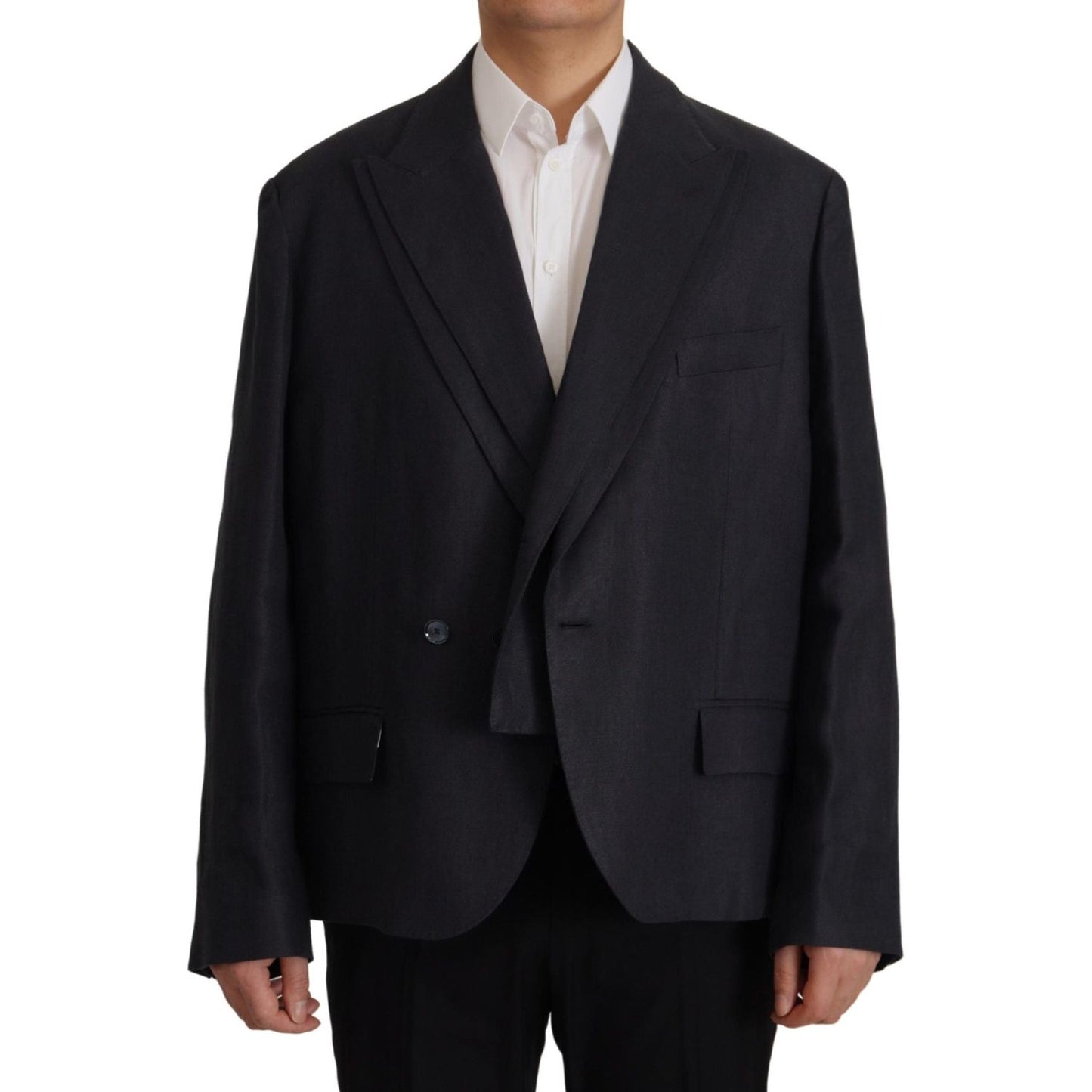 Dolce & Gabbana Blue Linen Formal Mens Blazer Jacket