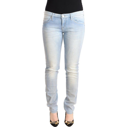 Acht Light Blue Washed Cotton Low Waist Skinny Denim Jeans