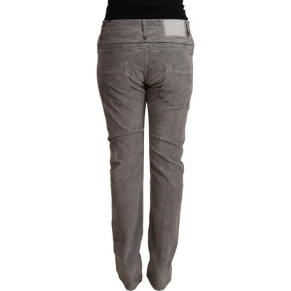 Acht Gray Cotton Straight Fit High Waist Pants