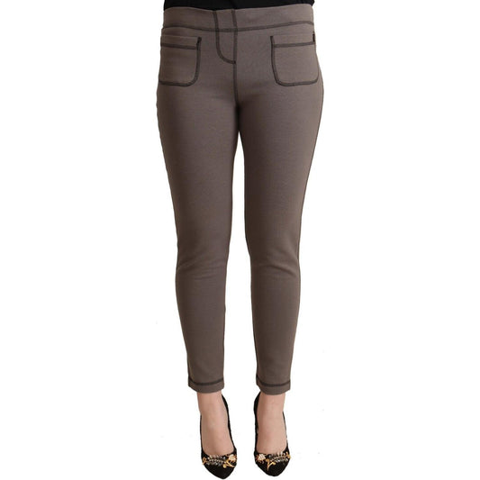 John Galliano Gray Cotton Mid Waist Stretch Leggings Cropped Pants PAN72666 - 42