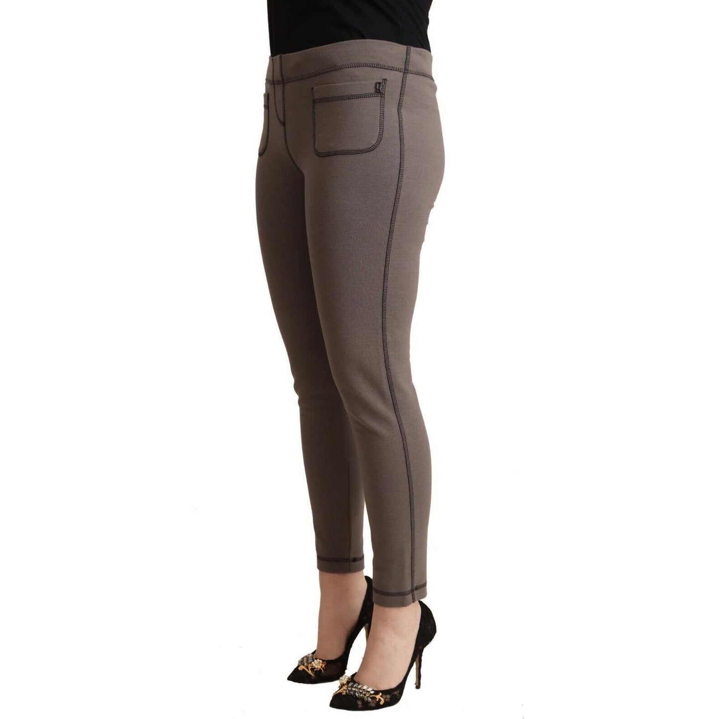 John Galliano Gray Cotton Mid Waist Stretch Leggings Cropped Pants PAN72666 - 42