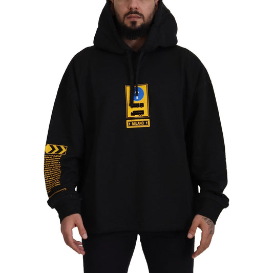 Dolce & Gabbana Black Cotton Hooded DG Shield Pullover Sweater TSH83092- M