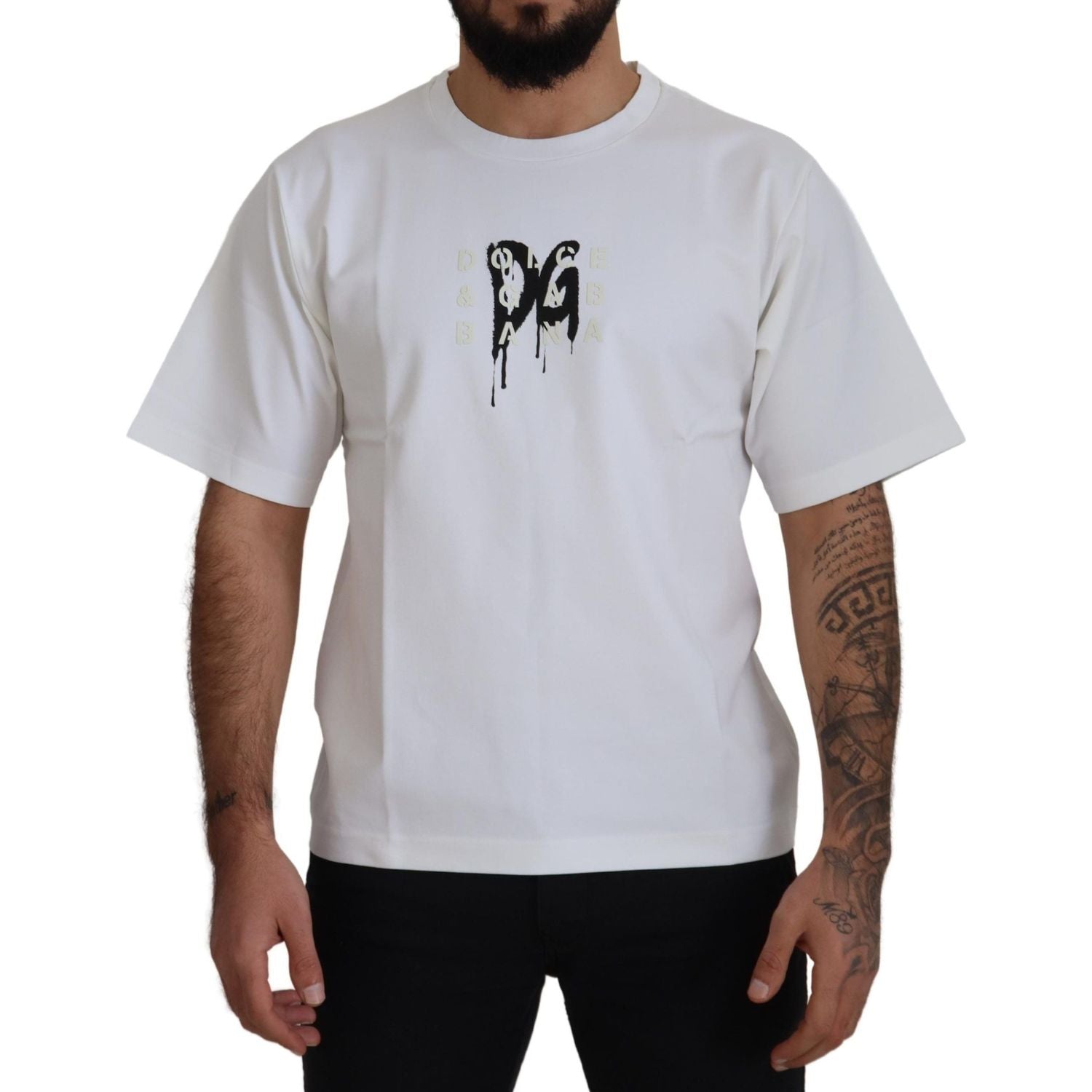 تي شيرت Dolce &amp; Gabbana Timeless White Logo بياقة دائرية
