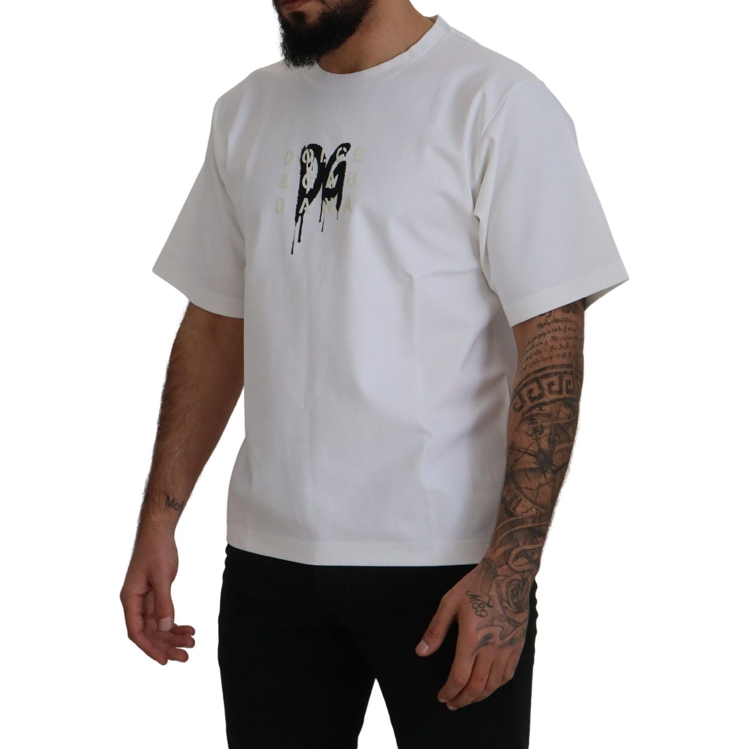 تي شيرت Dolce &amp; Gabbana Timeless White Logo بياقة دائرية