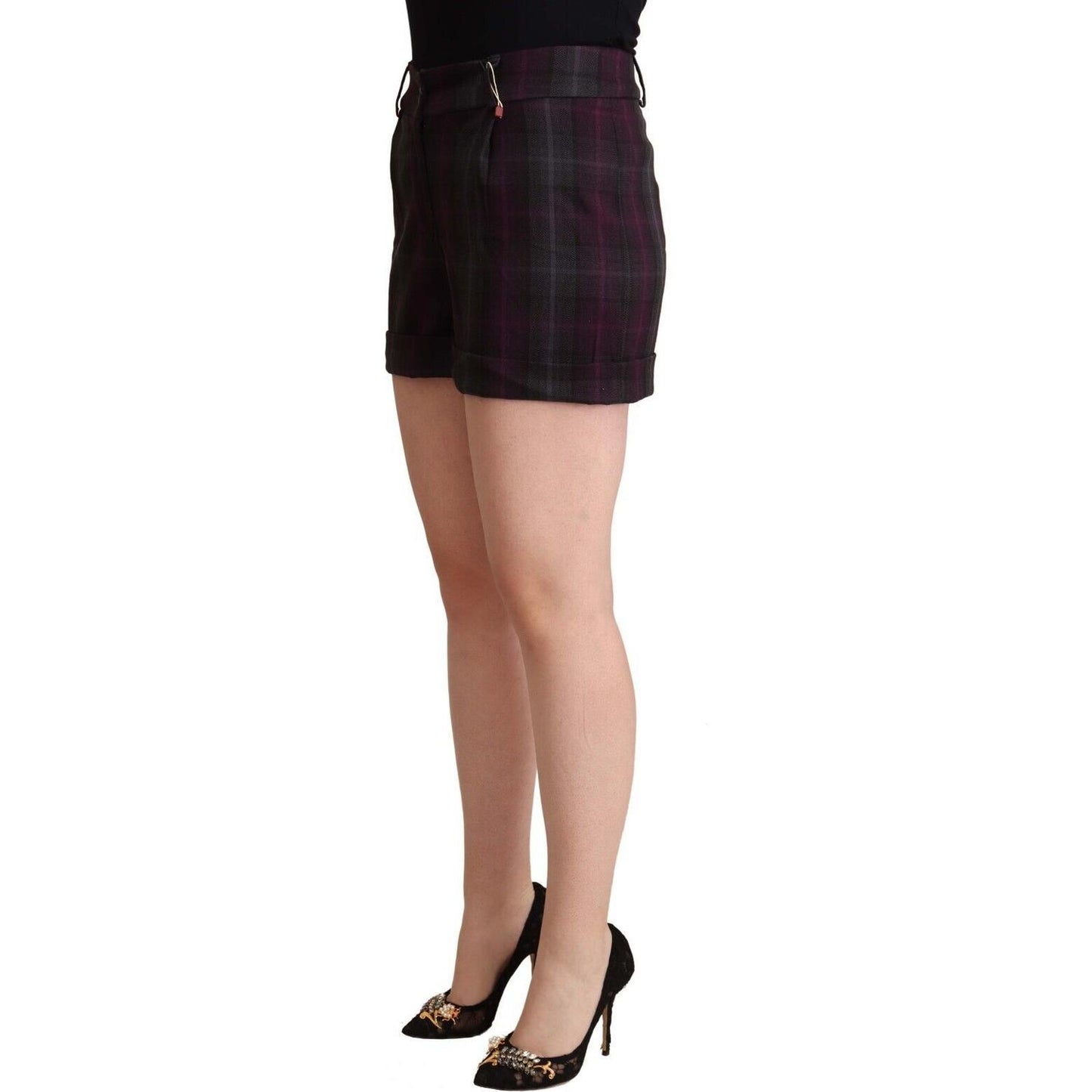 BENCIVENGA Multicolor Checkered Mid Waist Folded Hem Shorts