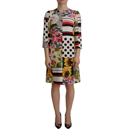 Dolce & Gabbana Multicolor Charmeuse Floral Sheath Jaquard Pachwork Dress