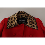 Dolce & Gabbana Dolce & Gabbana Elegant Red Leopard Trench Coat JKT3317- 38 1% Rayon,12% Cotton,1728,2% Silk,67345645728,Clothing,Dolce & Gabbana,IT36|XXS,IT38|XS,Jackets & Coats - Women - Clothing,Material: 85% Wool,New with tags,Red,Women,Women - Clothi