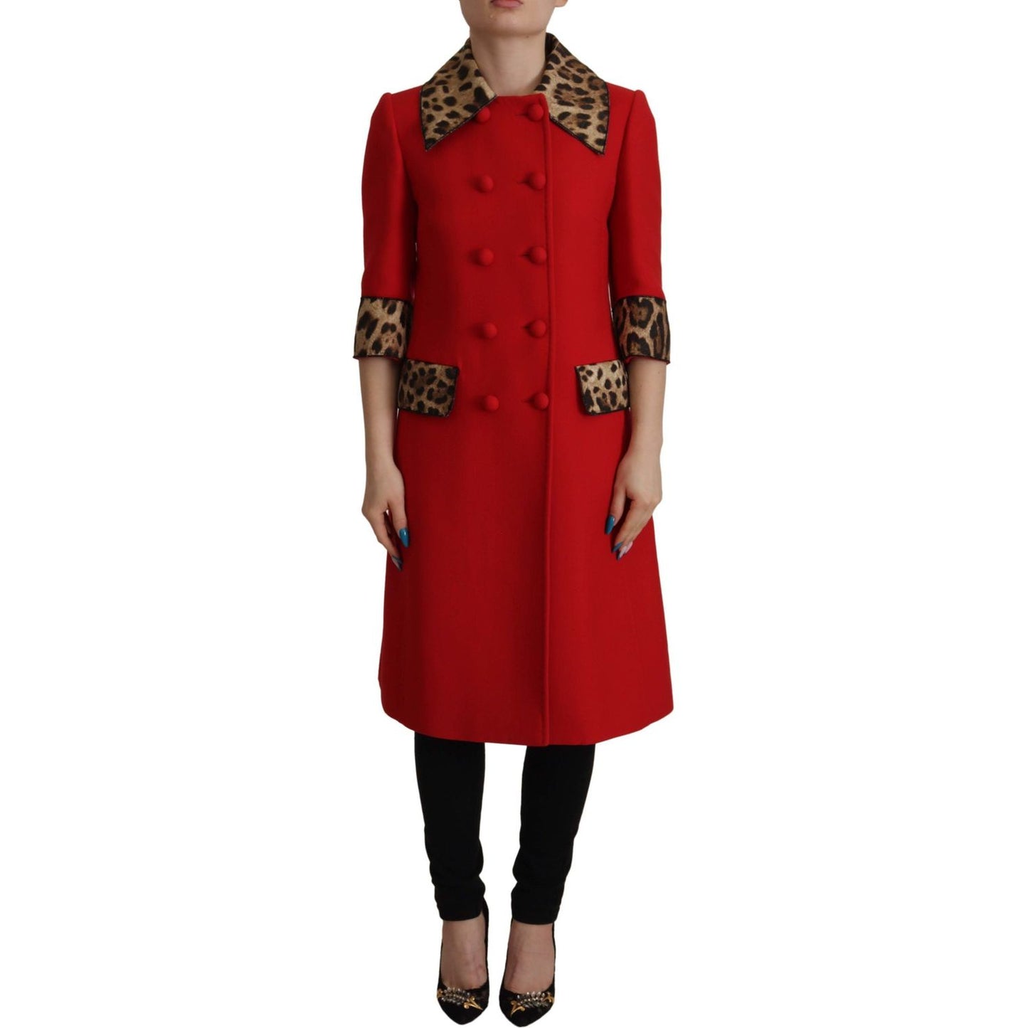 Dolce & Gabbana Dolce & Gabbana Elegant Red Leopard Trench Coat JKT3317- 38 1% Rayon,12% Cotton,1728,2% Silk,67345645728,Clothing,Dolce & Gabbana,IT36|XXS,IT38|XS,Jackets & Coats - Women - Clothing,Material: 85% Wool,New with tags,Red,Women,Women - Clothi