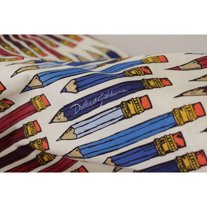 Dolce & Gabbana White Pencil Print Cotton T-shirt Blouse