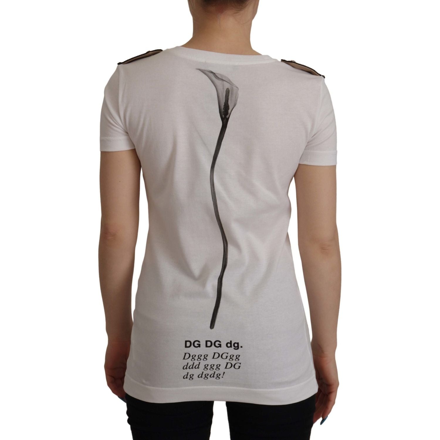 Dolce & Gabbana White Black Roses Crewneck Cotton  T-shirt