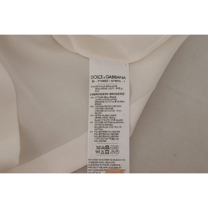 Dolce & Gabbana White Silk Gold DG Crown Crystal Blouse Top