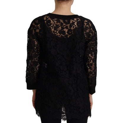Dolce & Gabbana Black Floral Lace Pullover Sicily Blouse