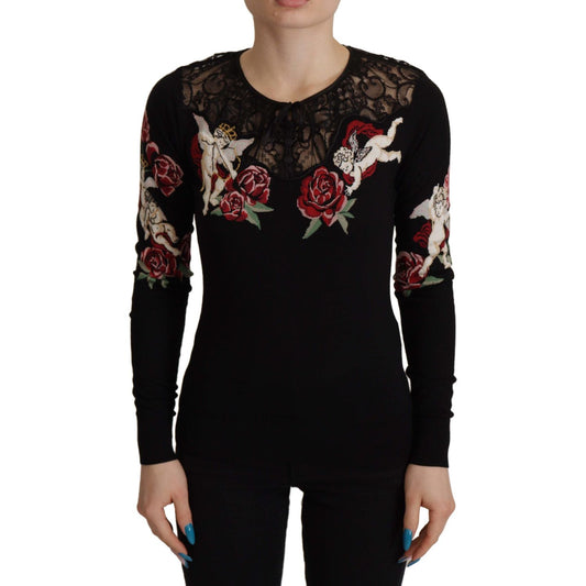 Dolce & Gabbana Black Lace Angel Roses Cardigan Sweater TSH8020- 38