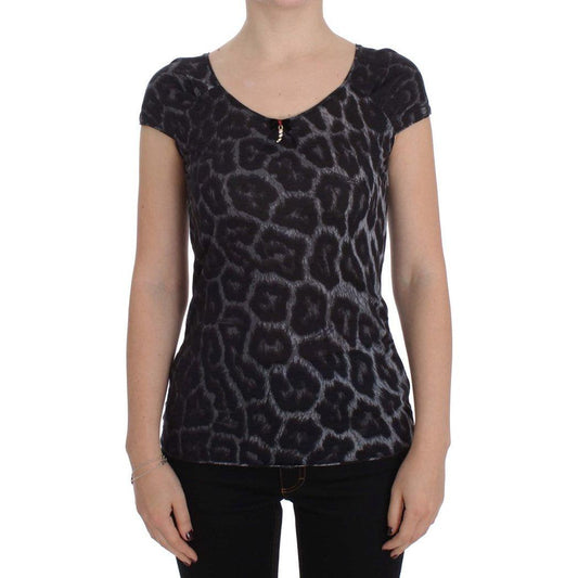 Cavalli Gray Leopard Modal T-Shirt Blouse Top SIG32481-2