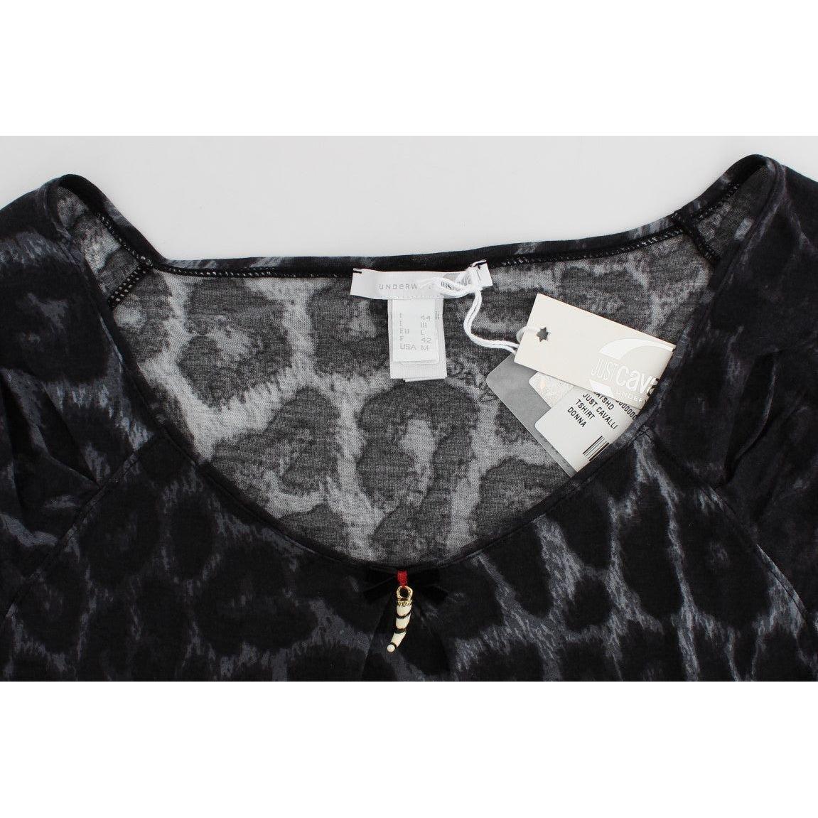 Cavalli Gray Leopard Modal T-Shirt Blouse Top